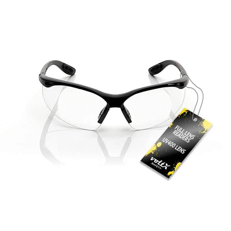 voltX 'Constructor' SAFETY READERS (CLEAR +1.0 Dioptre) Full Lens Reading Safety Glasses ANSI Z87.1+ & CE EN166F, Wraparound Style - Includes Safety Cord with headstop - UV400 anti fog coated lens - Image 4